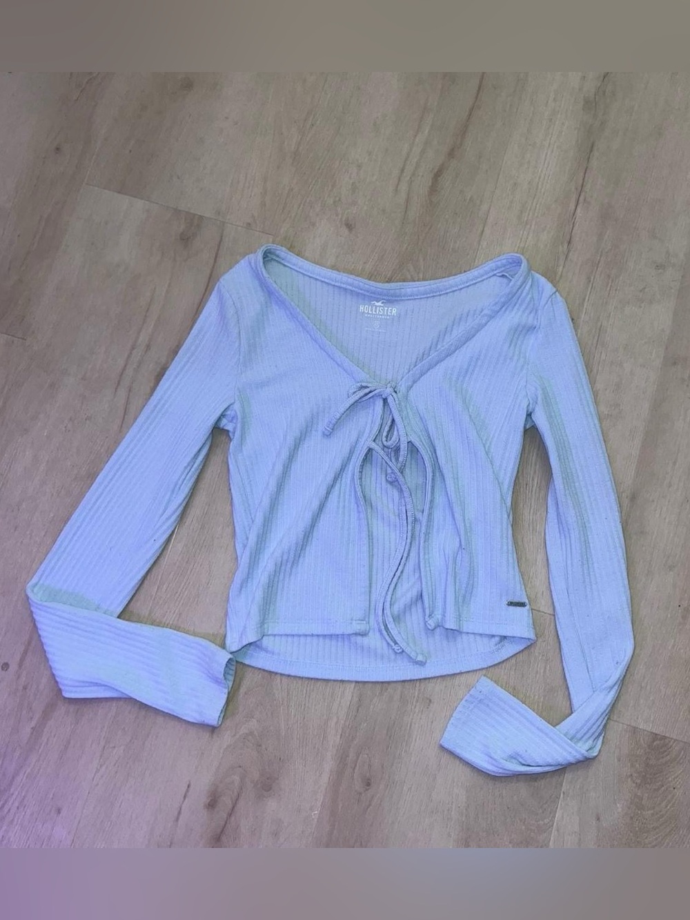 Hollister Light Lavender Ribbed Tie-Front Crop Top